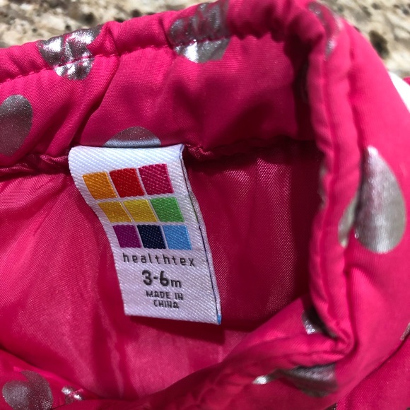 HealthTex Pink Silver Heart Puffer Vest 3-6 Months - Picture 2 of 4